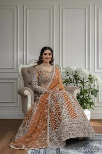 dark-Yellow designer bridal lehenga