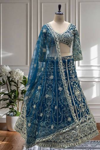blue embroidered lehenga