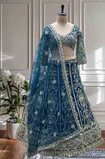 blue embroidered lehenga