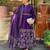 Women's muslin silk floral embroidered purple kurta pant set with chanderi dupatta