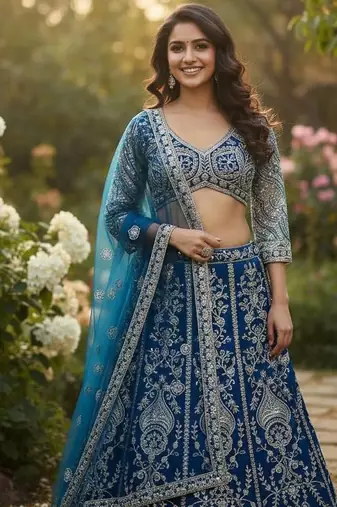 blue embroidered lehenga