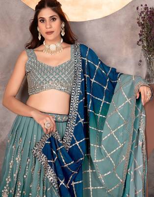 teal and navy-blue  designer lehenga 2