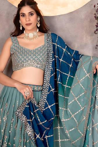 teal and navy-blue  designer lehenga