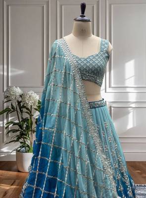 teal and navy-blue  designer lehenga 3