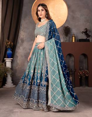 teal and navy-blue  designer lehenga 4