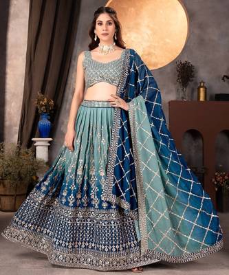 teal and navy-blue  designer lehenga 1