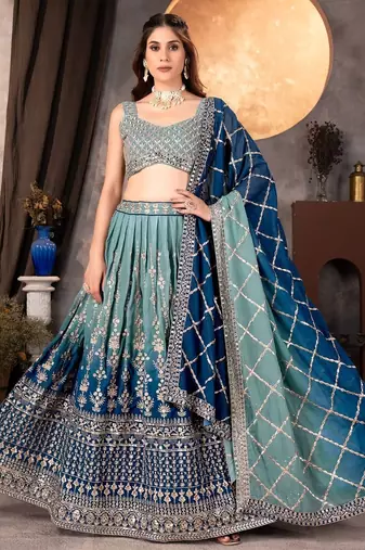 Teal and Navy-blue  Designer Lehenga