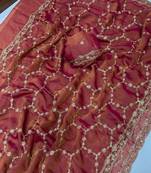 Pink Color Sequence embroidery work with Cut  work border silk Saree