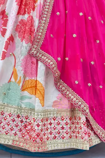 white &pink embroidered lehenga