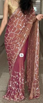 Pink Color Sequence embroidery work with Cut  work border art silk saree 2