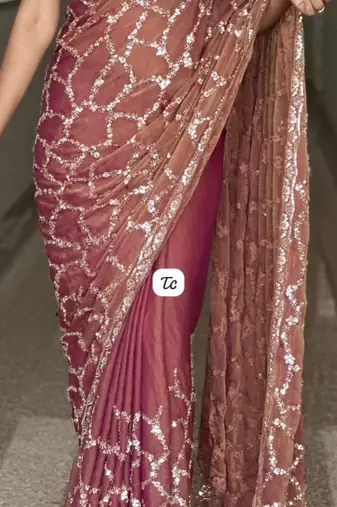 Pink Color Sequence embroidery work with Cut  work border art silk saree