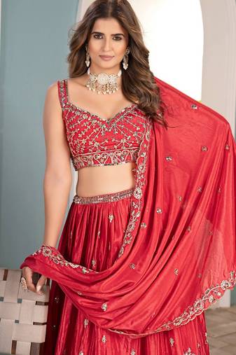 red embroidered lehenga