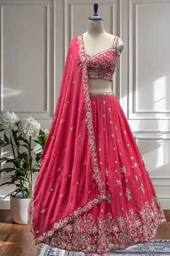 red embroidered lehenga