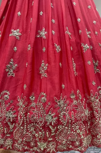red embroidered lehenga