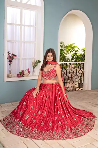 red embroidered lehenga