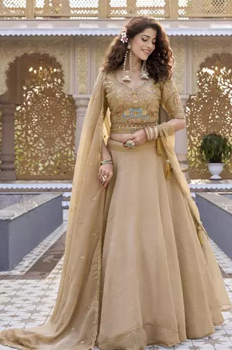 CHIKU Heavy Embroidery Moti & Sequin Work Pure Crunchy Lehenga Choli with Dupatta | Wedding & Festive Wear