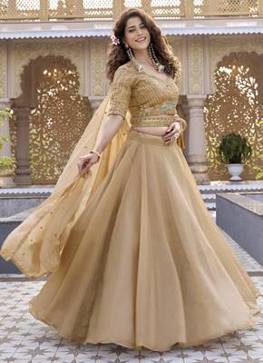 CHIKU Heavy Embroidery Moti & Sequin Work Pure Crunchy Lehenga Choli with Dupatta | Wedding & Festive Wear 2