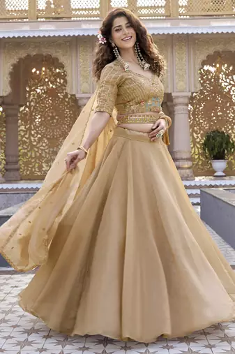 CHIKU Heavy Embroidery Moti & Sequin Work Pure Crunchy Lehenga Choli with Dupatta | Wedding & Festive Wear