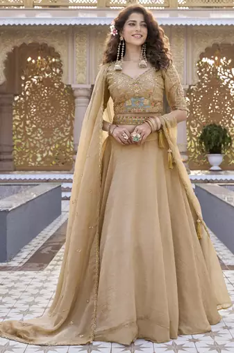 CHIKU Heavy Embroidery Moti & Sequin Work Pure Crunchy Lehenga Choli with Dupatta | Wedding & Festive Wear