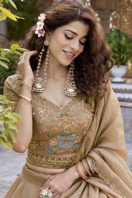 CHIKU Heavy Embroidery Moti & Sequin Work Pure Crunchy Lehenga Choli with Dupatta | Wedding & Festive Wear 4