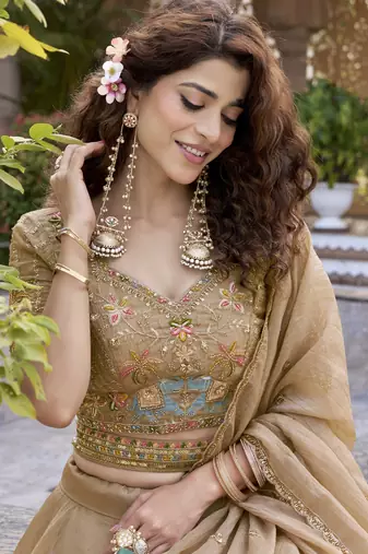 CHIKU Heavy Embroidery Moti & Sequin Work Pure Crunchy Lehenga Choli with Dupatta | Wedding & Festive Wear