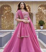 PINK Heavy Embroidery Moti & Sequin Work Pure Crunchy Lehenga Choli with Dupatta | Wedding & Festive Wear