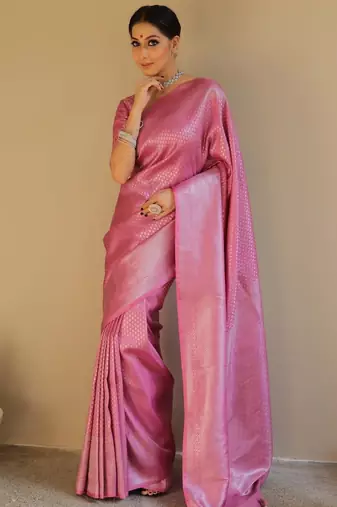 Pink silk blend banarasi jaquard designer saree with blouse