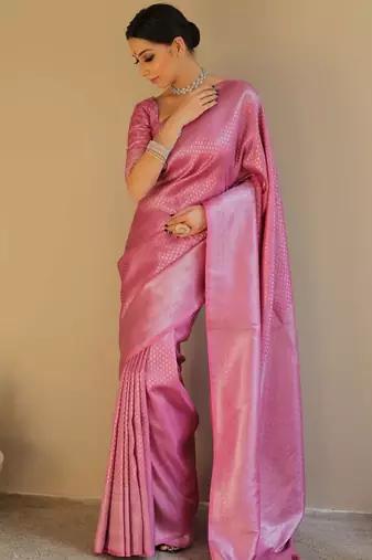Pink silk blend banarasi jaquard designer saree with blouse