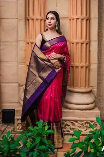 Rani pink silk blend banarasi jaquard designer saree with blouse