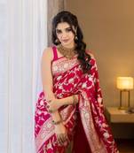 Rani pink soft silk blend banarasi jacuard work designer saree with blouse