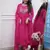 Women's chinon silk floral embroidered pink kurta pant set with chanderi dupatta