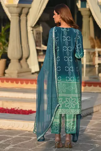 Women's chinon silk floral embroidered rama kurta pant set with nazneen dupatta