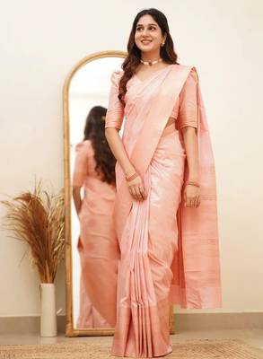 Peach silk blend banarasi jaquard designer saree with blouse 2