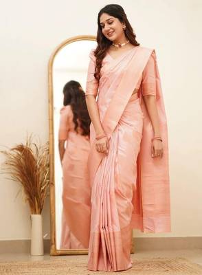 Peach silk blend banarasi jaquard designer saree with blouse 4