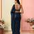 Blue embroidered net pre draped saree set