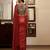 Red printed crepe pre draped saree set