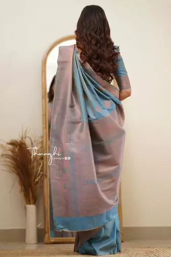 Sky blue silk blend banarasi jaquard designer saree with blouse