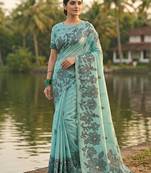 Sky blue elegant linen cotton saree collection – soft & comfortable ethnic wear