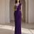 Purple crepe pre draped saree set