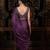 Purple embroidered net pre draped saree set