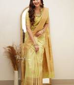 Light yellow soft silk blend banarasi jacuard work designer saree with blouse