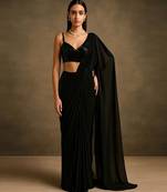 Black georgette pre draped saree set