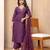 Women's roman silk embroidered purple kurta pant set with chanderi dupatta