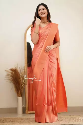 Orange silk blend banarasi jaquard designer saree with blouse