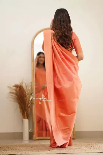 Orange silk blend banarasi jaquard designer saree with blouse