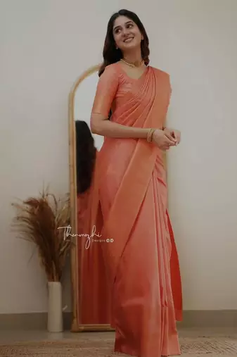 Orange silk blend banarasi jaquard designer saree with blouse
