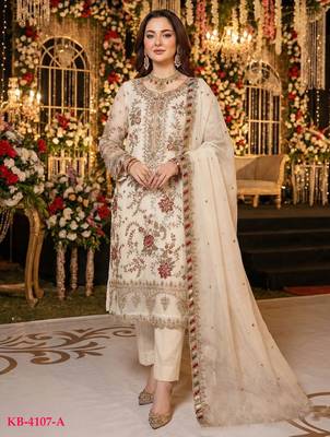 White chiffon suit with embroidered sequin  1