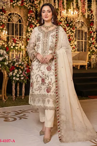 White chiffon suit with embroidery & sequin work