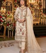 White chiffon suit with embroidery & sequin work