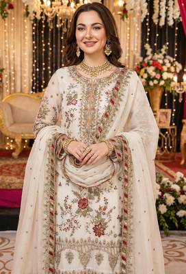 White chiffon suit with embroidered sequin  2